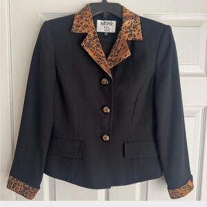 Vintage Kasper Tailored Blazer – Size 6 – Leopard Trim